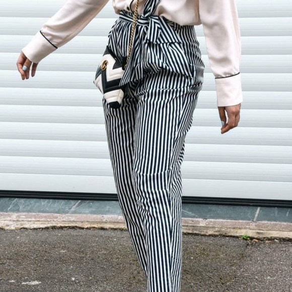 Zara Striped Paperbag Pants - Picture 1 of 6